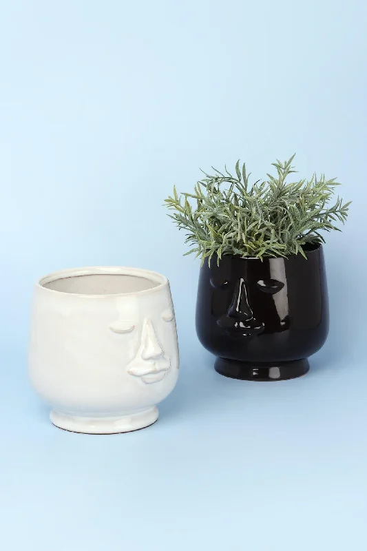 Tall ceramic vases for modern table settings -Serene Ceramic Face Planter