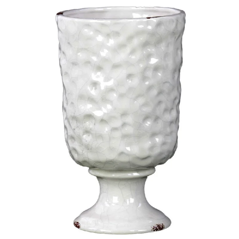 Designer vases for modern floral centerpieces -Small Hammered Design Gloss White Ceramic Vase