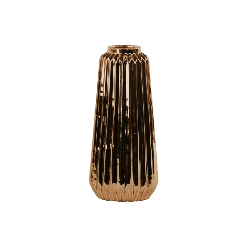 Unique flower vases for modern home decor -UTC12581: Ceramic Neckless Bottle Vase with Corrugated Body LG Polished Chrome Finish Copper