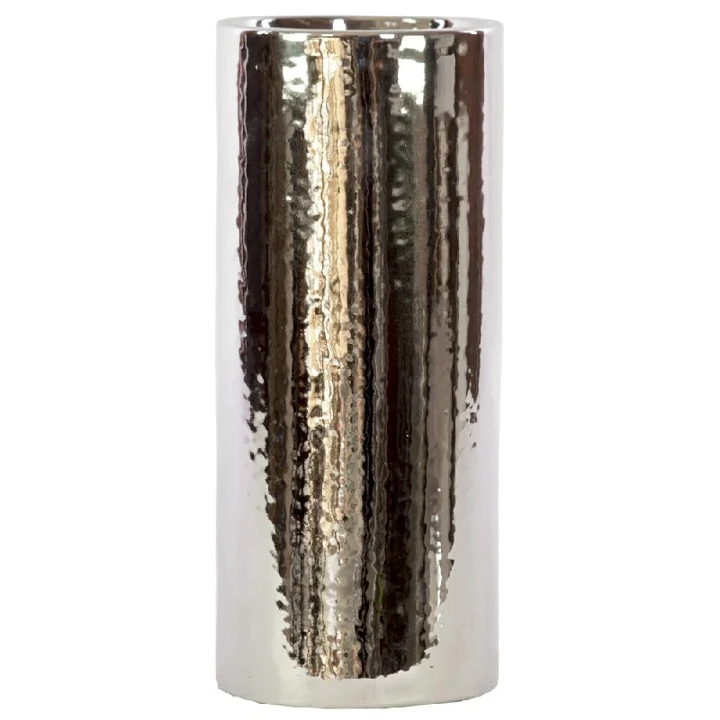 Tall ceramic vases for home floral arrangements -UTC21221: Ceramic Cylindrical Vase LG Polished Chrome Finish Silver