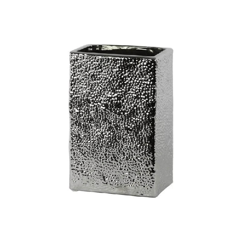 Large handcrafted crystal vases for floral centerpieces -UTC24467: Ceramic Rectangular Vase Pimpled Polished Chrome Finish Silver