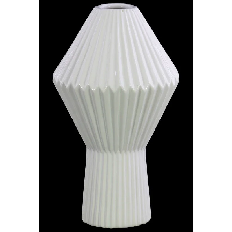 Handmade vases for elegant table centerpieces -UTC39753 Ceramic Diamond Vase Gloss Finish White