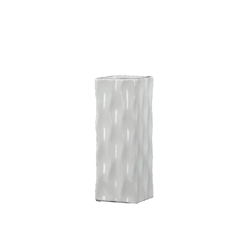 Handcrafted tall vases for floral arrangements -UTC50535: Ceramic Tall Square Vase SM Gloss Finish White