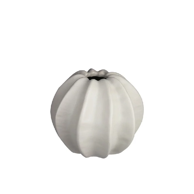 Beautiful handmade vases for modern floral displays -UTC52735: Ceramic Short Round Patterned Vase with Small Mouth, Irregular Lips and Tapered Bottom SM Coated Finish Gray