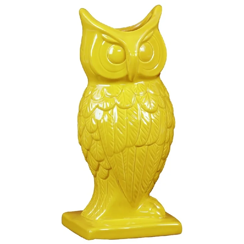 Luxury crystal vases for wedding centerpieces -UTC73076: Ceramic Owl Figurine/Vase on Base Gloss Finish Yellow