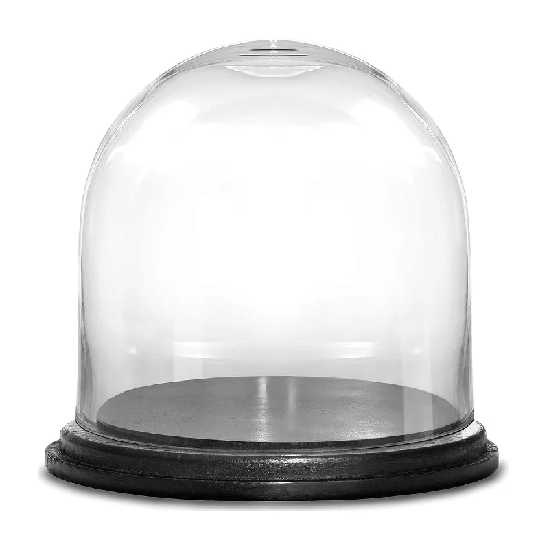 Unique large vases for floral arrangements -Pack of 1 PC Clear Glass Cloche Dome with Black Wood Base D-13" H-13"