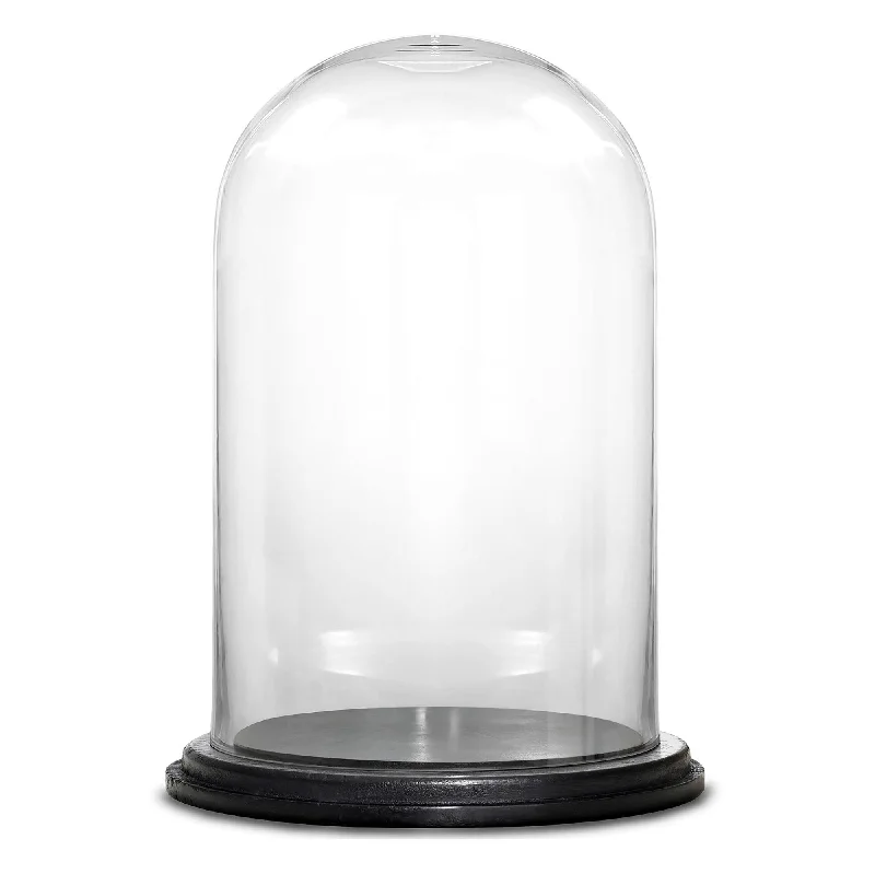 Simple modern flower vases for contemporary decor -Pack of 4 PC Clear Glass Cloche Dome with Black Wood Base D-9.5" H-15"