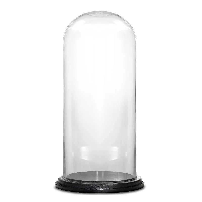 Tall decorative vases for contemporary floral displays -Pack of 1 PC Clear Glass Cloche Dome with Black Wood Base D-11" H-20"