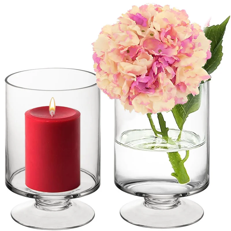 Large decorative crystal flower vases for weddings -6 PCS Clear Glass Contemporary Candle Holder D-3.75" H-6" (Available in 24 & 72 PCS)