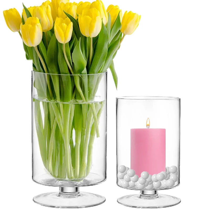 Tall handmade vases for modern wedding decor -Pack of 6 PCS Clear Glass Contemporary Candle Holder D-6" H-10"