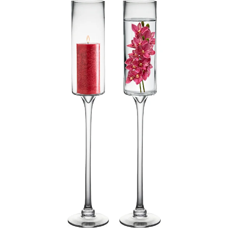 Luxury decorative flower vases for table centerpieces -Pack of 6 PCS Clear Glass Contemporary Candle Holder D-3.5" H-24"