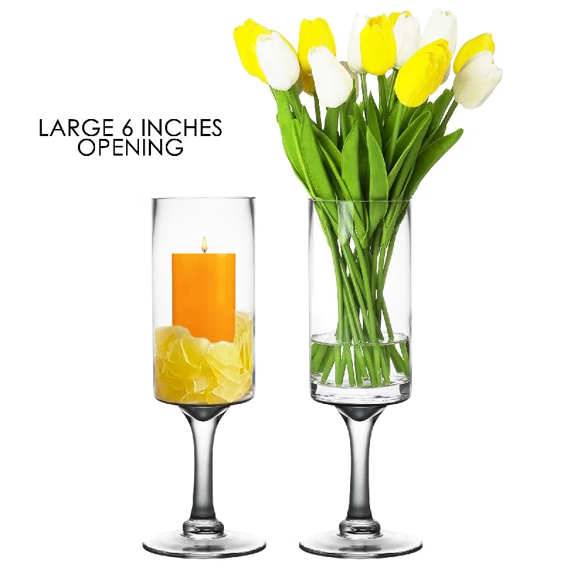 Tall decorative crystal vases for floral designs -Pack of 4 PCS Clear Glass Contemporary Candle Holder D-6" H-16"