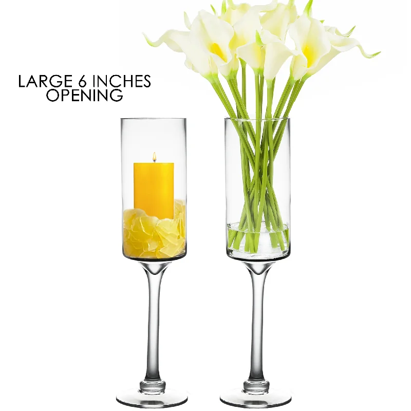 Large crystal vases for home floral displays -Pack of 4 PCS Clear Glass Contemporary Candle Holder D-6" H-20"