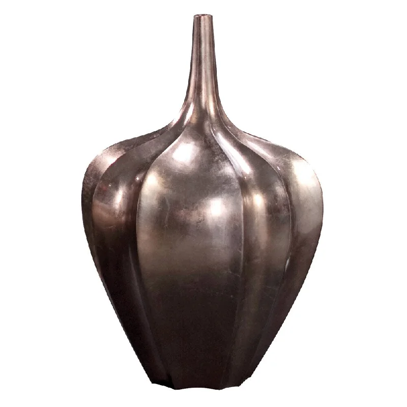 Elegant tall vases for wedding floral arrangements -Wood Vase with Pewter Finish & Bronze Highlights