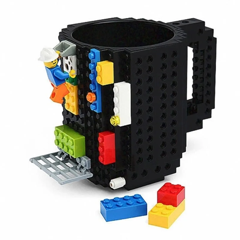 unique coffee mugs with personalized names-350ml Creative Coffee Mug Travel Cup Kids Adult Cutlery Lego Mug Drink Mixing Cup Dinnerware Set for Child