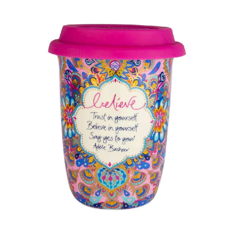 custom travel coffee mugs with images-Believe Reusable Coffee Cup