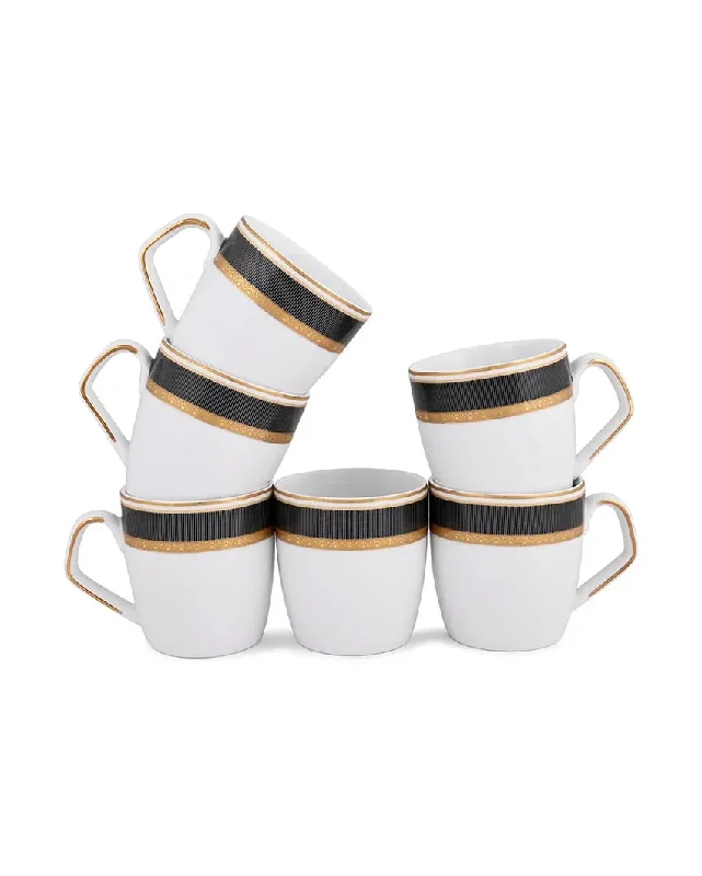 large tea mugs for coffee lovers-Dark Velvet Border Small Porcelain Coffee Mugs | Set of 6