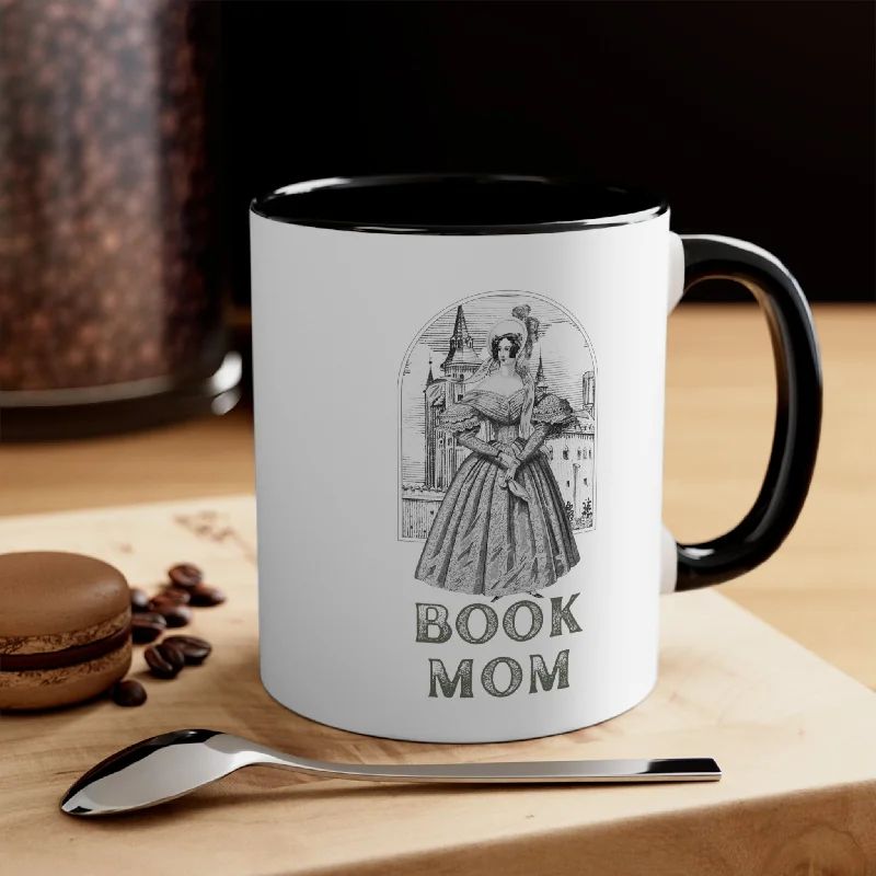 funny mugs for wedding party gifts-Book Mom Accent Coffee Mug, 11oz  | Mothers Day Bibliophile Book Lovers