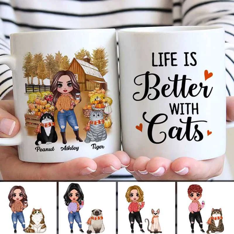 insulated coffee cups for work breaks-Cat Mom In The Pumpkin Patch Personalized Mug