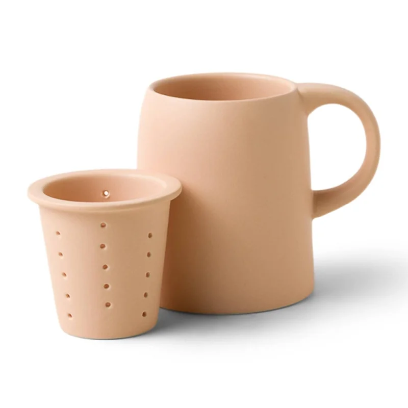 reusable coffee mugs for daily use-Dusty Tan Blush Ceramic Tea Infuser Mug  | 2-in-1 Tea Steeper Cup | 11 oz