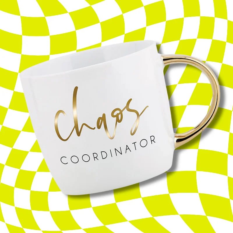 personalized ceramic mugs with holiday designs-Chaos Coordinator Mug | Mothers Day Gift | Gold Handle Stoneware Coffee Tea Mug