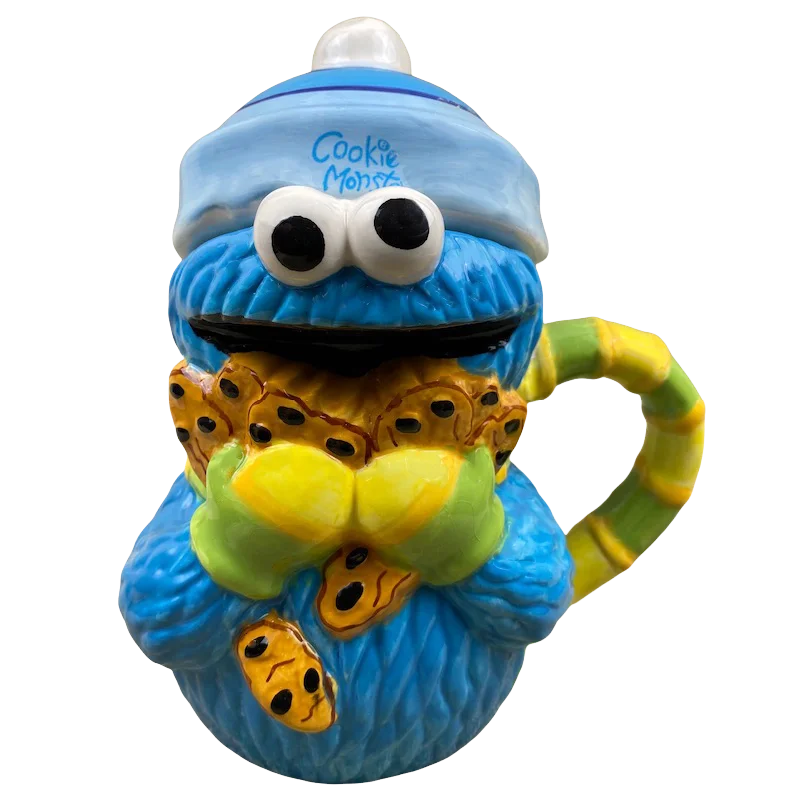 unique travel mugs for iced coffee-Cookie Monster Figural Hat Lid And Mug Sesame Workshop