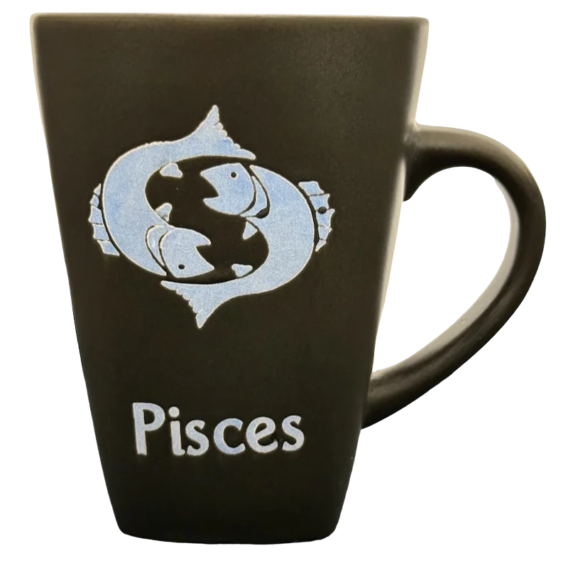 large coffee mugs for cold drinks-Pisces Tall Zodiac Etched Square Bottom Blue Interior Mug Fisher