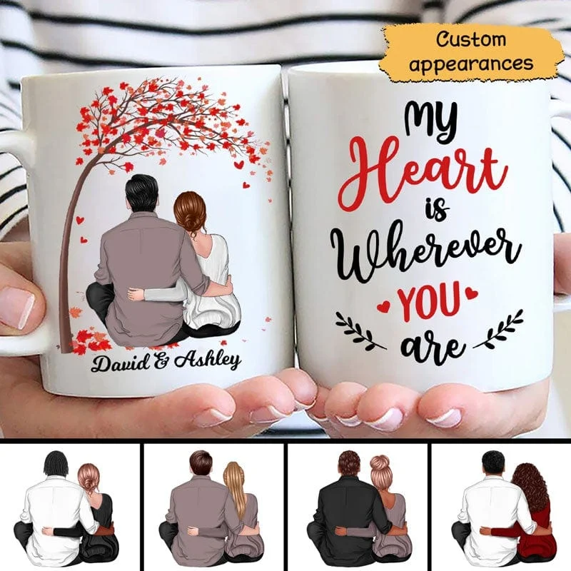 custom photo mugs for family photos-Couple Under Valentine Tree Gift For Him For Her Personalized Mug