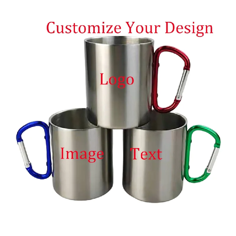 funny coffee cups for relaxing weekends-Customize Cup Diy stainless steel Mug 300ML Design Climbing Botton Carabiner Print of Your Logo image Personalized Kitchen Drink