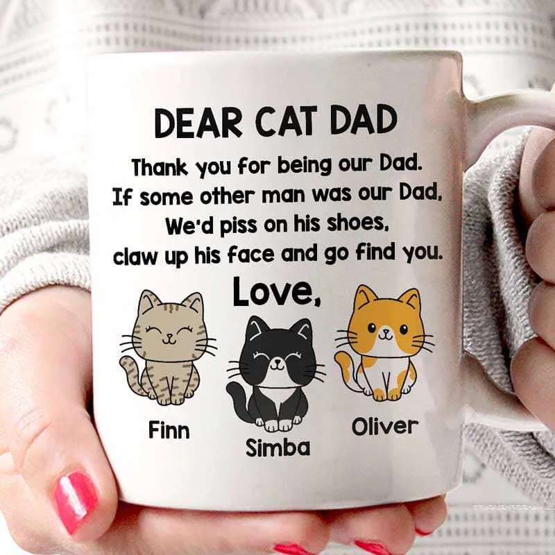 custom ceramic coffee mugs with photo prints-Dear Cat Dad Cute Sitting Cat Personalized Coffee Mug