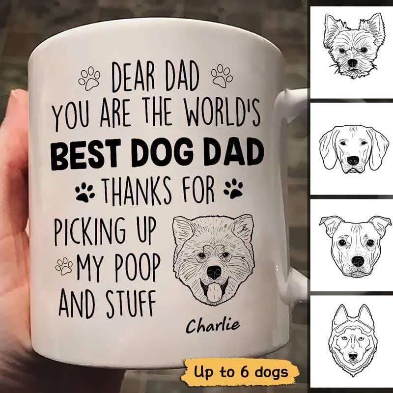 high-quality ceramic travel mugs for daily use-Dear World‘s Best Dog Dad Dog Head Outline Personalized Mug