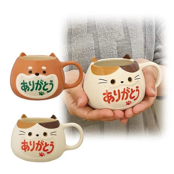 custom ceramic mugs for corporate gifts-DECOLE "Thank You Mug" Cat Shiba Tableware Kitchen Mug