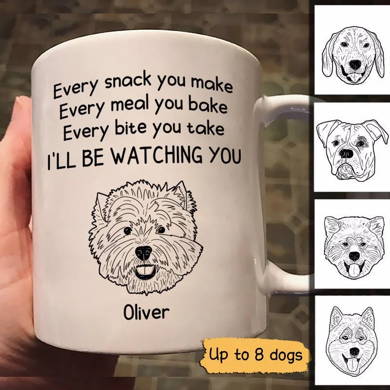 custom coffee cups with designs for weddings-Dog Head Outline Will Be Watching You Personalized Mug