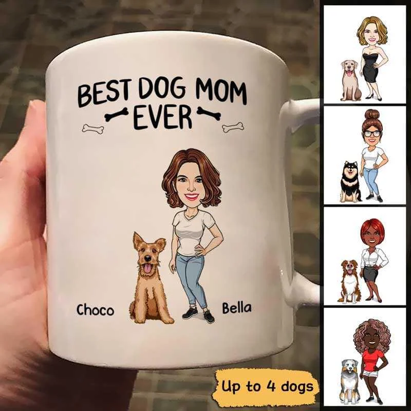 unique ceramic mugs for office decor-Dog Mom Caricature Personalized Mug