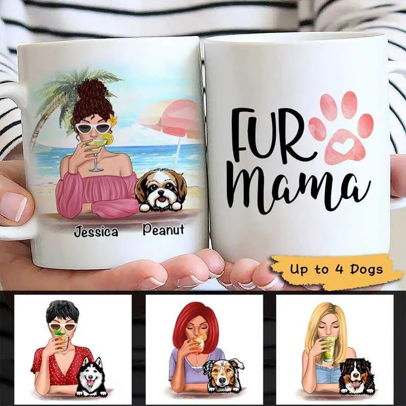 large ceramic travel mugs for tea-Dog Mom Summer Patterned Personalized Mug