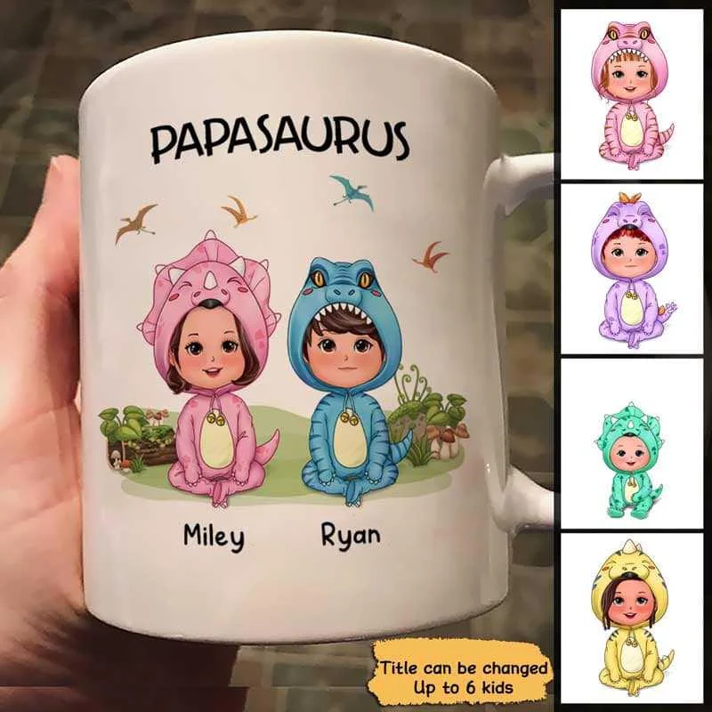 funny ceramic coffee mugs with playful designs-Gift For Dad Grandpa Uncle Papasaurus Doll Dinosaur Personalized Mug