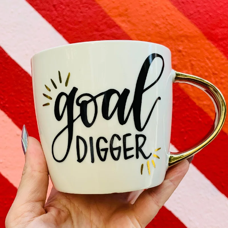 best mugs for coffee at home-Goal Digger Mug | Gold Handle Coffee Mug | 14 oz.