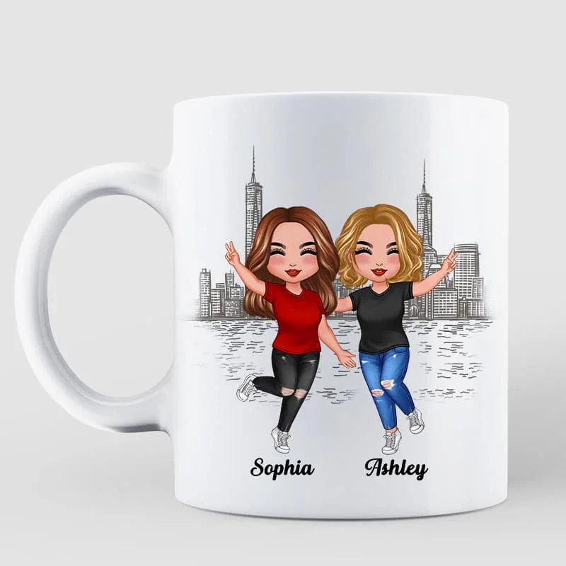 funny coffee cups for morning humor-Happy Doll Besties Gift For Best Friends Personalized Mug