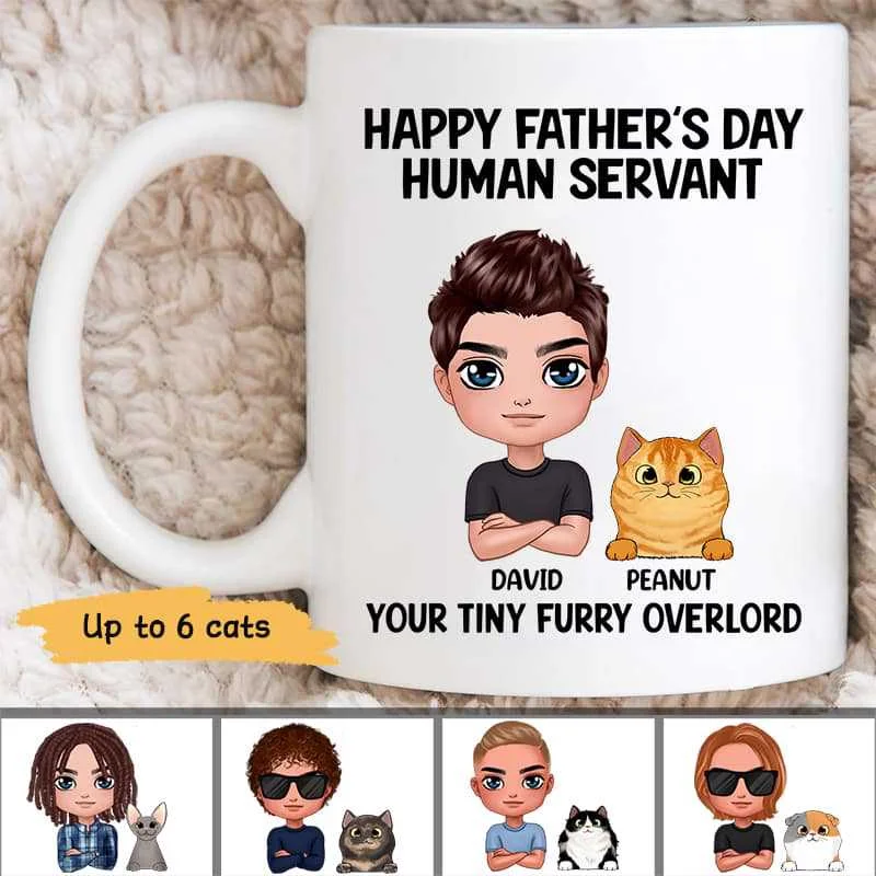 custom mugs for corporate giveaways-Happy Father‘s Day Human Servant Doll Cat Dad Personalized Mug