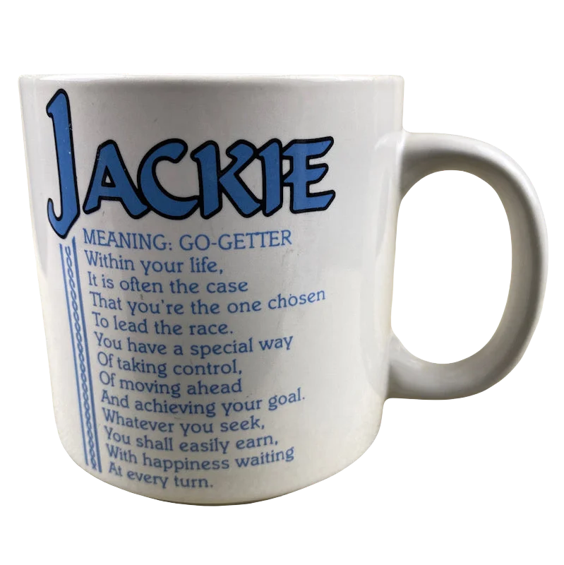 custom travel mugs for outdoor activities-JACKIE Poetry Name Blue Interior Mug Papel