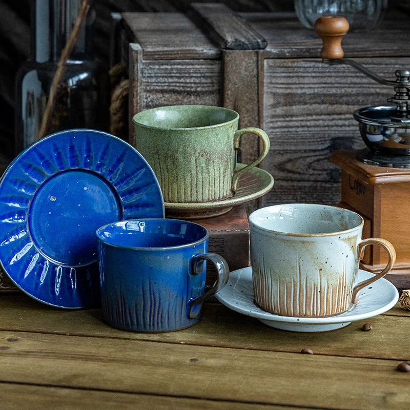 custom coffee mugs for office parties-Gohobi Handmade Glaze-changed Japanese Stoneware Coffee Mug and Saucer Set