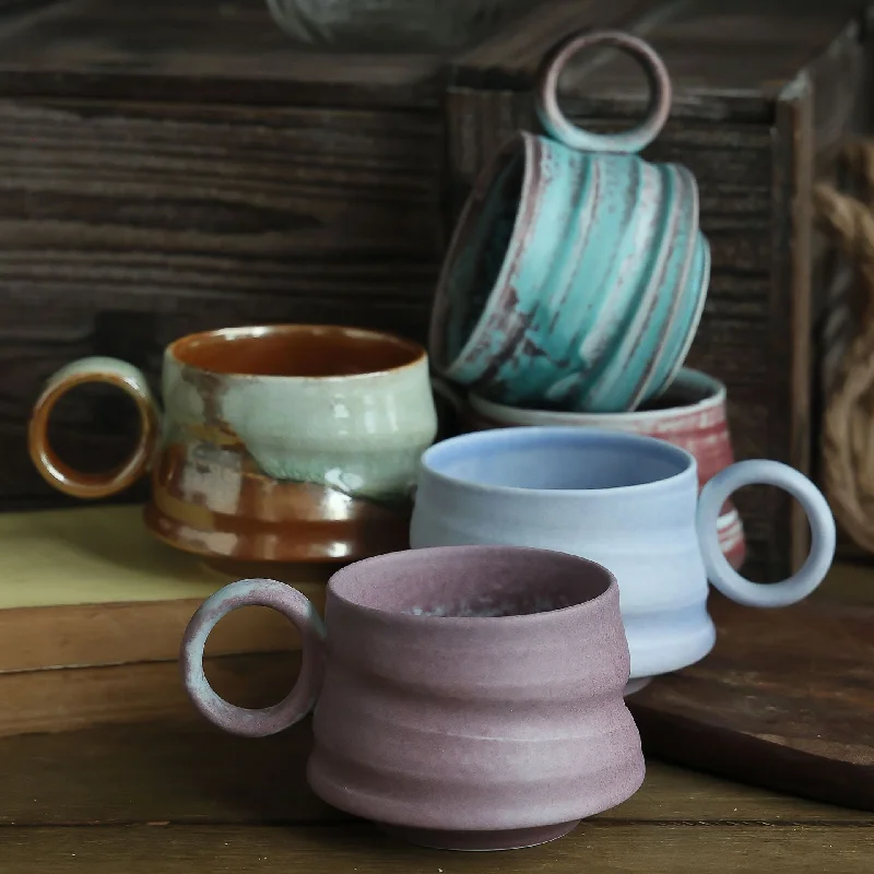 funny coffee cups for best friends-Gohobi Handmade Afternoon Japanese Stoneware Coffee Latte Mug and Saucer Set