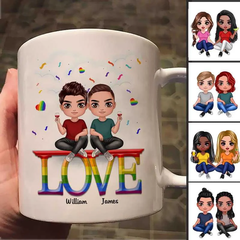 unique travel mugs with custom logos-LBGT Couple On Text Personalized Mug