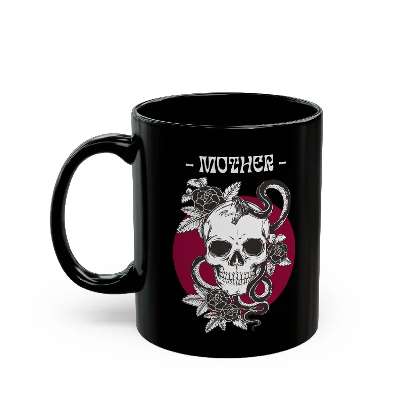 travel mugs with lids for easy drinking-Mother: Making New People Like a Badass Vintage Skull Tattoo Heavy Metal Themed 11oz Black Mug