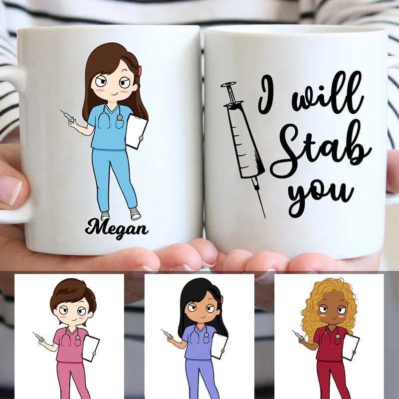 large tea mugs for coffee lovers-Nurse Chibi I Will Stab You Personalized Mug