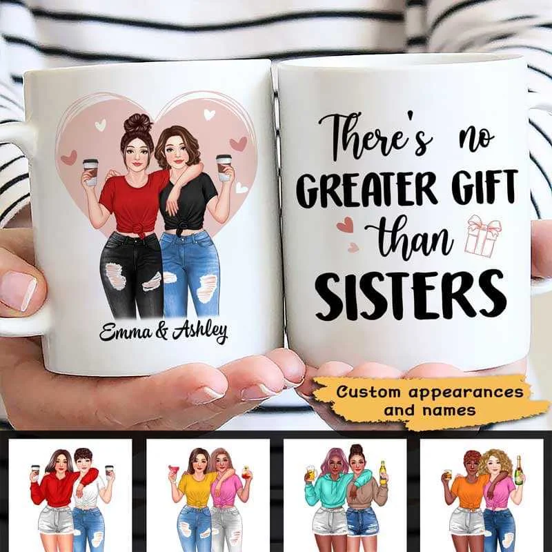 funny coffee mugs for office gifts-Pink Heart Pretty Girls There Is No Greater Gift Than Besties Sisters Personalized Mug