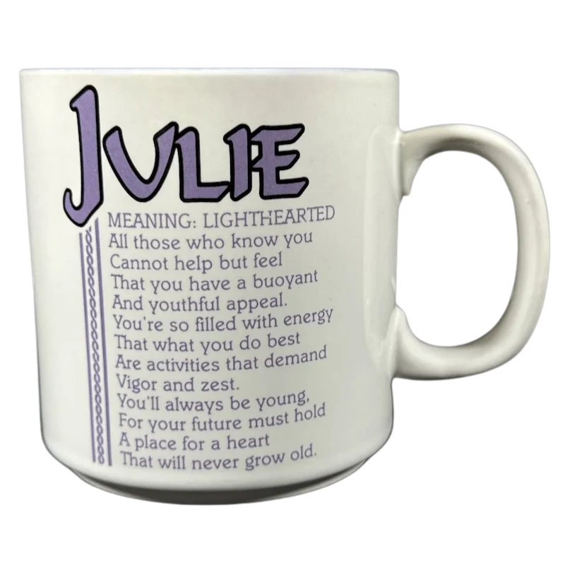 travel coffee mugs with handles for easy grip-JULIE Poetry Name Lavender Interior Mug Papel