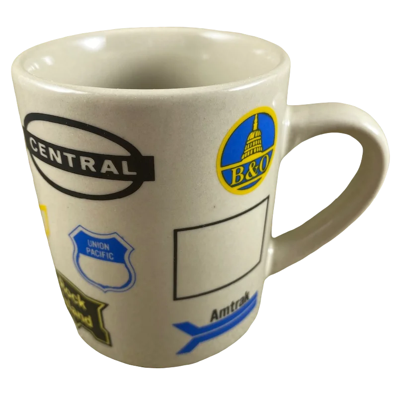 custom coffee mugs with names for birthday gifts-Railroad Logos Mug