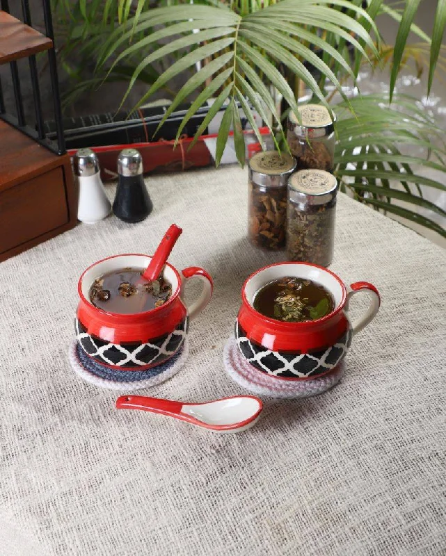 best coffee mugs for tea drinkers-Red Textured Ceramic Soup Mugs | Set of 2