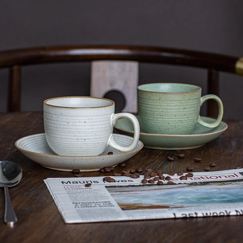 custom mugs for holiday parties-Gohobi Handmade Vintage Japanese Stoneware Coffee Mug and Saucer Set